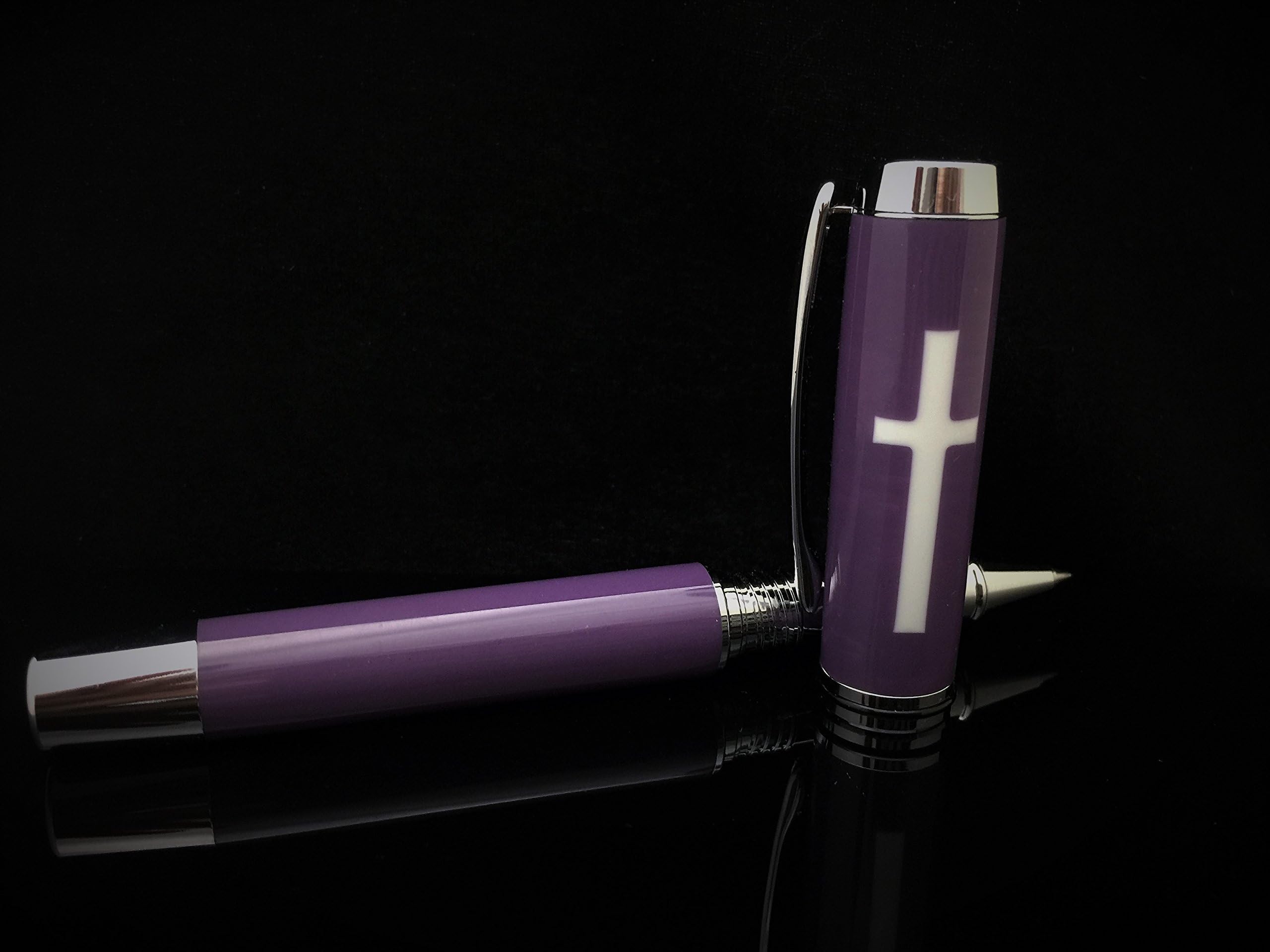 Jr. Gentleman Pen, Chrome Finish, Schmidt Rollerball refill, Christian Cross, Religion, Purple, Journal, Bible, Gift, 690