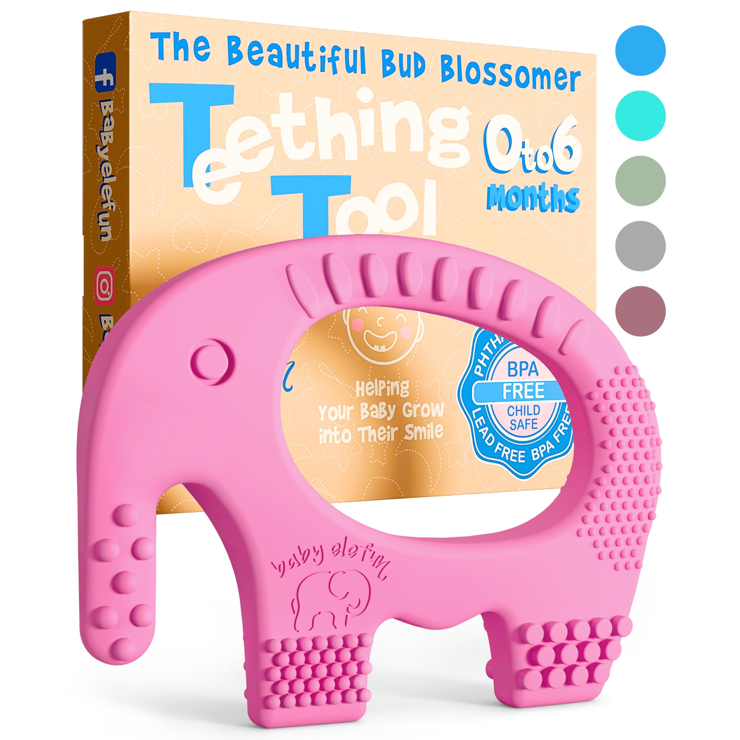 Baby Girl Teething Toys - BPA Free Silicone Toy - Cute, Easy to Hold, Soft and Highly Effective Elephant Teether - Unique Teethers Best for 0-6 6-12 Months Girl Christmas Gifts Stocking Fillers