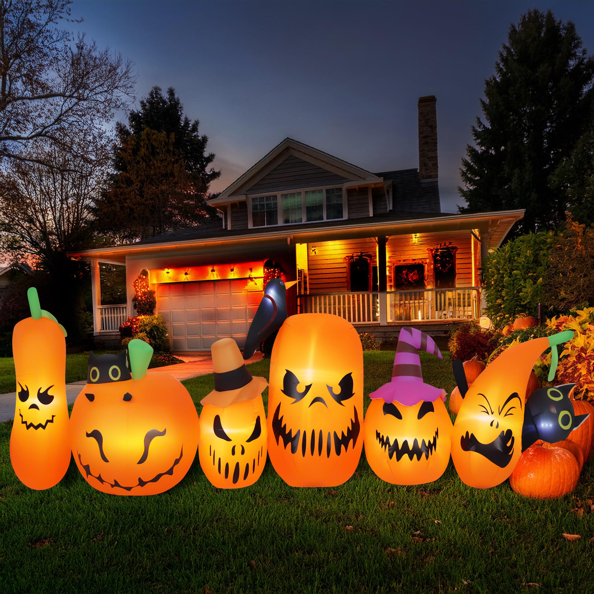 Photo 1 of 10FT Long Halloween Inflatables Pumpkins Outdoor Decorations, Blow Ups 6 PCS Pumpkins with Build-in LED Lights, Funny Yard Garden Decoration for Halloween Party Indoor Outdoor