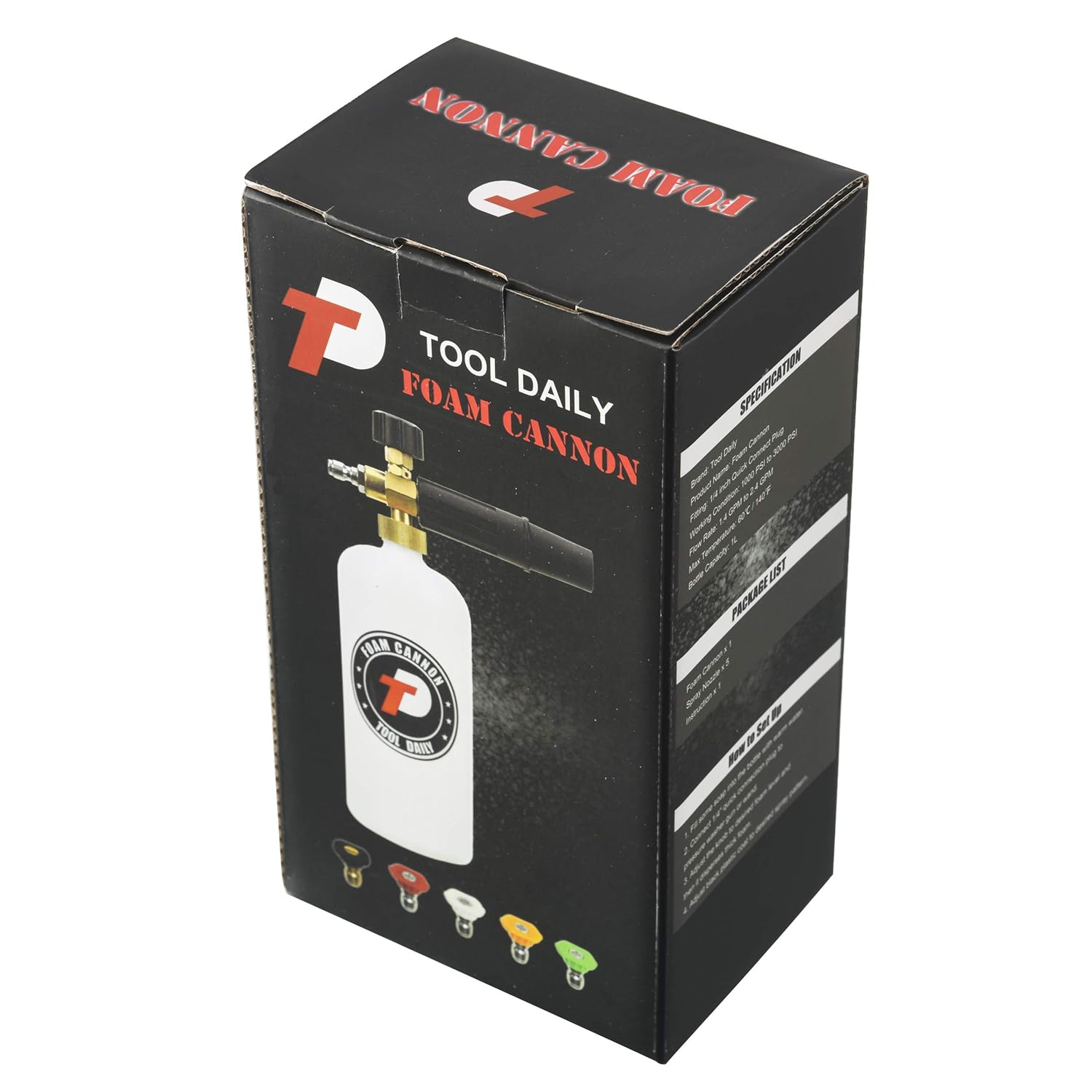 Tool Daily Foam Cannon with 1/4 Inch Quick Connector, 1 Liter, 5 Pressure Washer Nozzle Tips: Industrial & Scientific