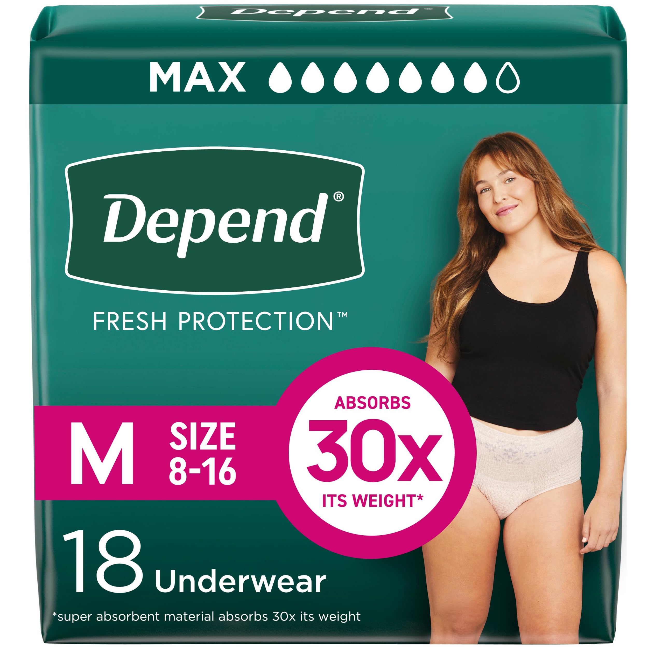 Photo 1 of Depend Fresh Protection Adult Diapers, Incontinence & Postpartum Bladder Leak Underwear for Women, Disposable, Maximum, Medium, Blush, 18 Count, Packaging May Vary