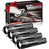 HinsGEAR 1 Mode Flashlights 4 Pack, Super Bright Zoomable LED Tactical Flashlight High Lumens, Water Resistant Portable Pocke