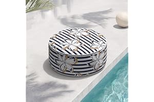 TWLEAR Indoor/Outdoor Inflatable Ottoman D21 x H9 inch, Round Footstool Inflatable Foot Rest Ottoman with Handle, Portable Ottoman Pouf for Patio, Garden, Camping, Home, Clemens Cabana Navy