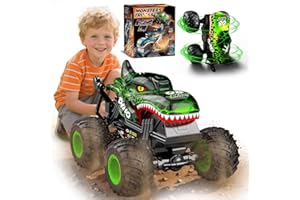 Gohero Monster Truck Toys for Kids, 1:20 Dinosaur Toys RC Car Truck with 360° Spins & Drifting, 2.4GHz All-Terrain Monster Trucks for Boys Age 4-7 | with LED Light, Music & 2 Rechargeable Batteries.