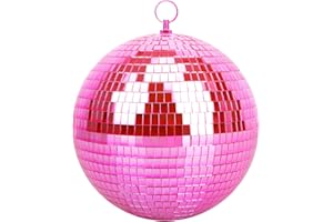 Mirror Ball for Disco DJ Club Party Wedding Home Decor, Muscab 8 Inch Disco Ball with Hanging Ring, Pink
