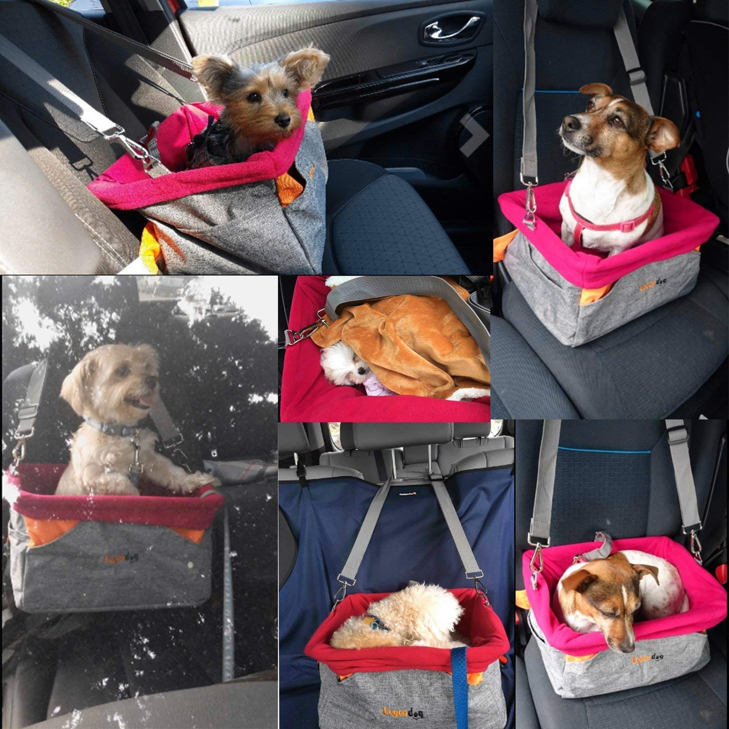 Legendog Dog Car Seat, Pet Booster Portable Travel Pet Car Seat Carrier for Dogs & Cats, Waterproof Pet Booster Carrier with Cushion & Adjustable Strap (Pet Car Seat) (Red)