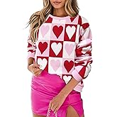 HQP Valentines Sweater Women Love Heart Graphic Valentine's Long Sleeve Casual Knitted Sweaters Pullover Tops