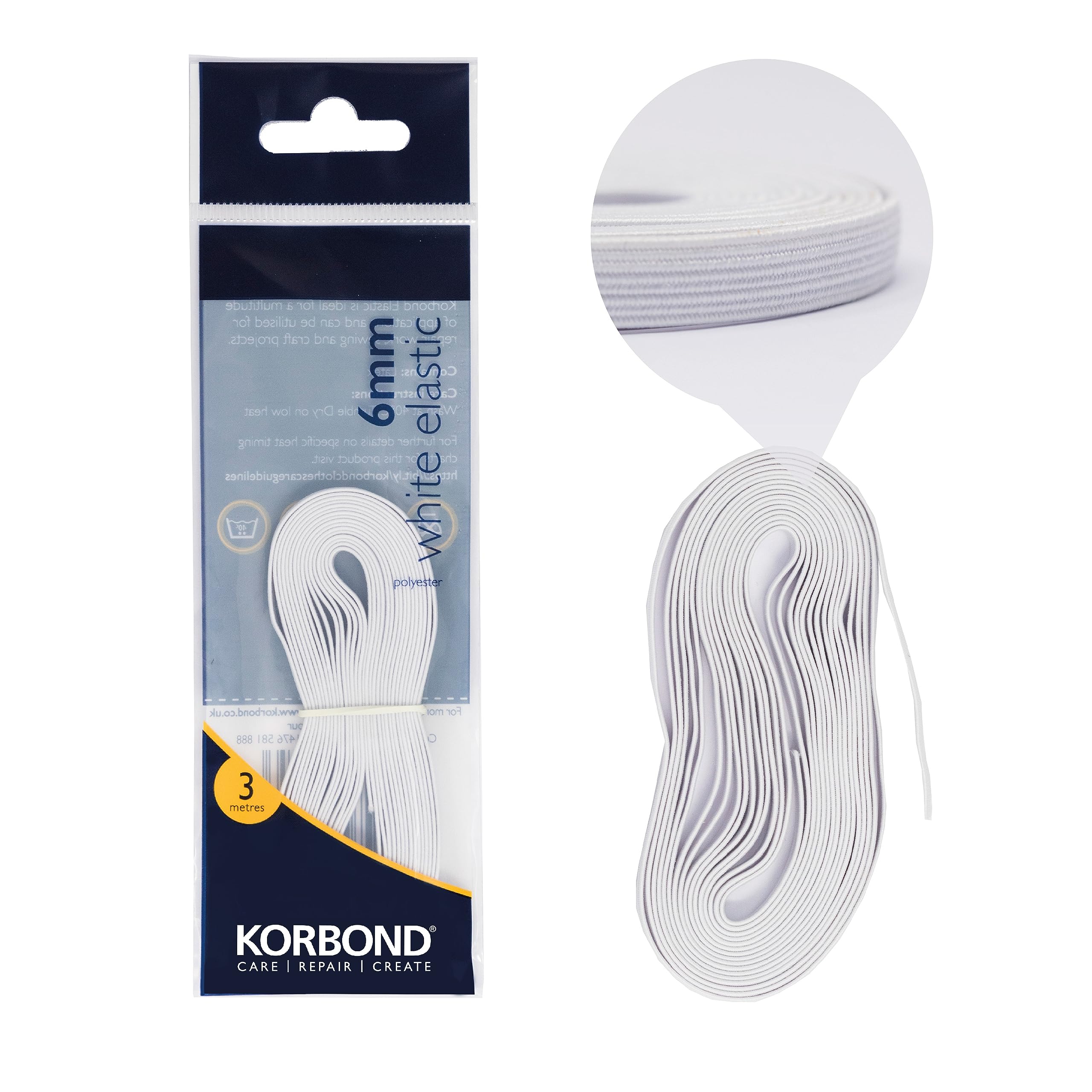 Korbond White Elastic 6mm x 3m - 110370
