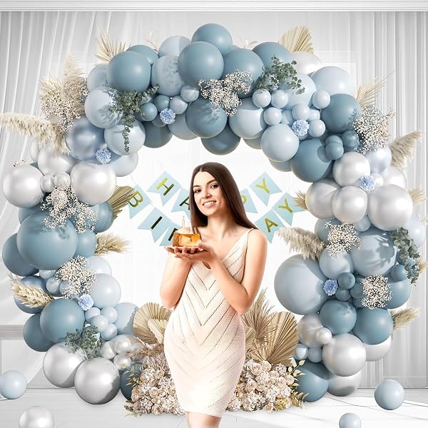 130PCS DUSTY BLUE BALLOON ARCH KIT, DUSTY LIGHT BLUE PEARL WHITE BALLOONS FOR BABY SHOWER BRIDAL SHOWER WEDDING BIRTHDAY PARTY DECORATIONS