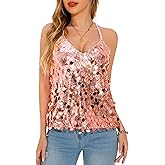GUANYY Sequin Tops for Women Sparkly Strappy Tank Tops Sexy V Neck Top Concert Outfits Party Disco Club Night