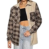 HOTOUCH Long Sleeve Plaid Shirts for Women Classic Flannel Blouse Color Block Comfy Button-Down Cotton Shirt Khaki M