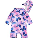 Baby Girls Swimsuit One Piece Long Sleeve Rash Guard Bathing Suit Size 0-3T | UPF 50+ Sun Protection, Quick-Dry Fabric, Tagless Label, Fine 40-Gauge Knit, Soft Liner, Easy Diaper Changes, Durable Zipper
