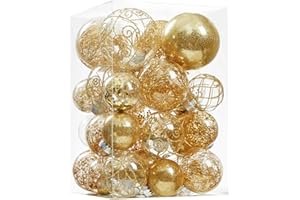 Wironlst Christmas Ball Ornaments Shatterproof Clear Large Plastic Hanging Ball Decorative Baubles Set with Stuffed Delicate Decorations (Multi-Size, Gold)