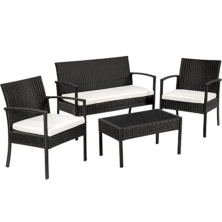 TecTake Poly Rattan Gartenmöbel Gartengarnitur Gartenset Sitzgruppe - Diverse Farben - (Schwarz)