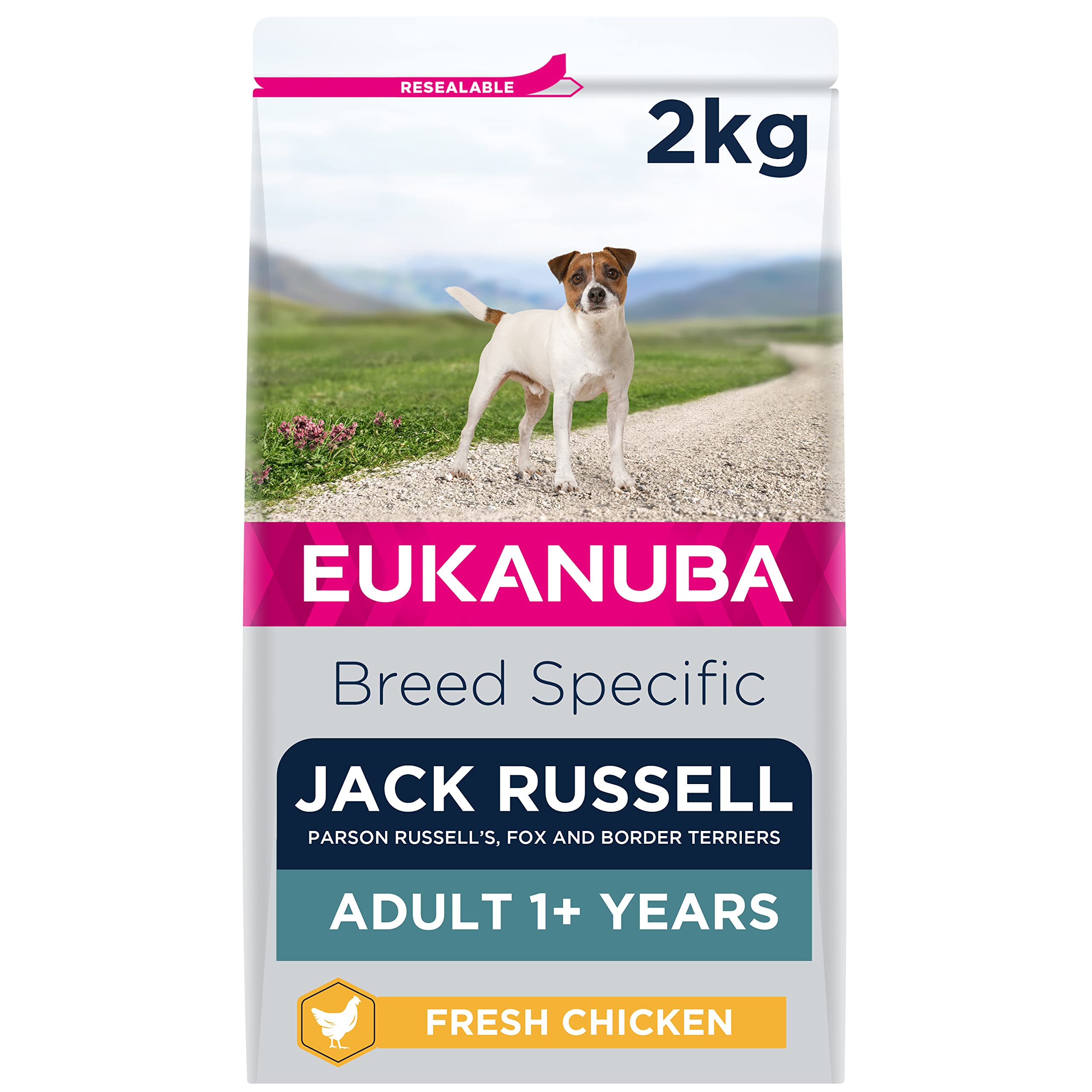 Eukanuba Jack Russell & Border Terrier Breeds - With Fresh Chicken - Complete Dry Dog Food - For Adult Dogs 2KG