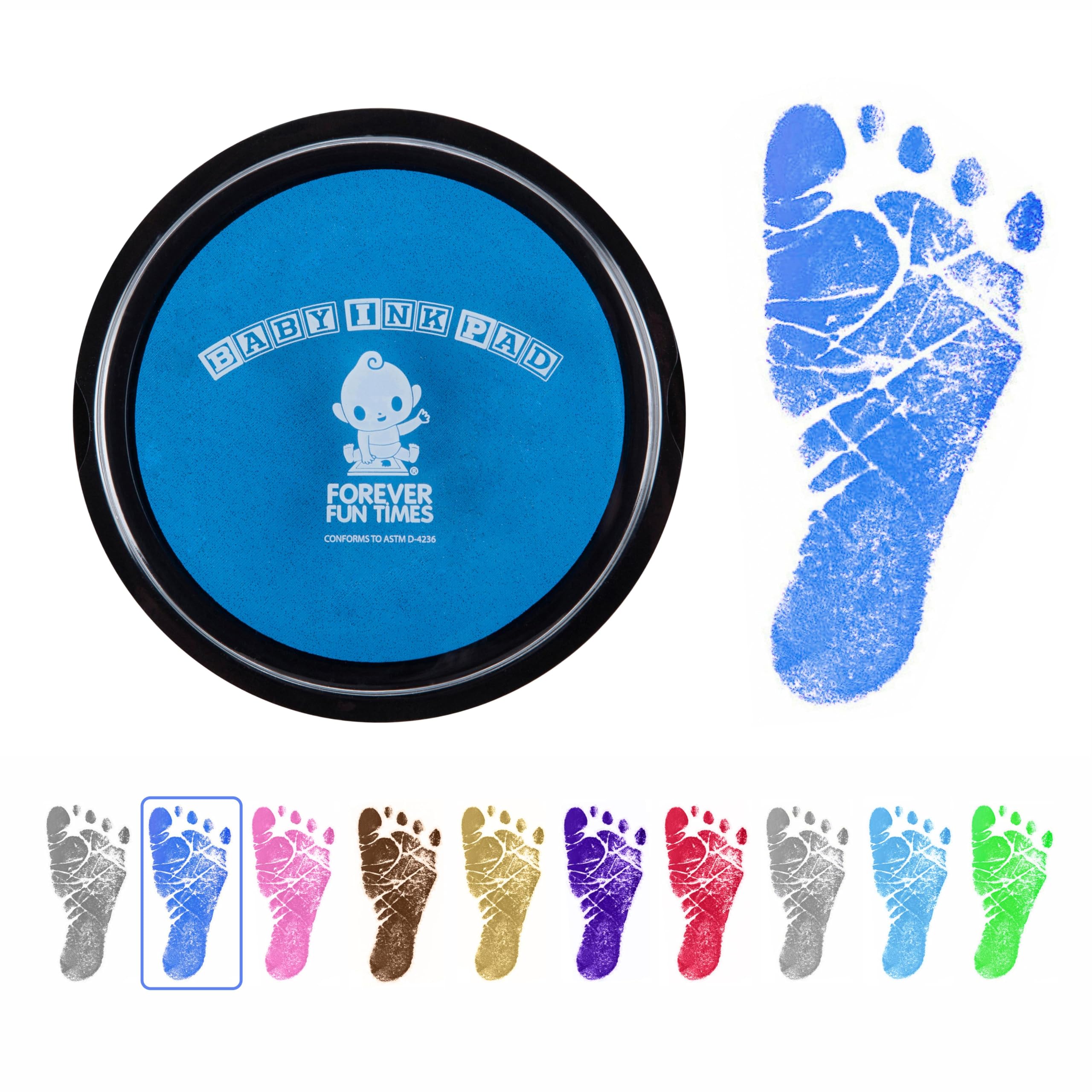 Baby Hand and Footprint Kit by Forever Fun Times | Get Hundreds of Detailed Prints with One Baby Safe Ink Pad | Easy to Clean, and Works with Any Paper or Card | Clean and Safe (Big Blue)