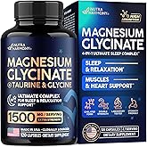 Magnesium Glycinate - Sleep & Relaxation Support - Extra Strength Glycinate, Glycine & Taurine 1500 mg - Magnesium Supplement for Women & Men - Chelated & High Absorption - Made in USA - 120 Capsules