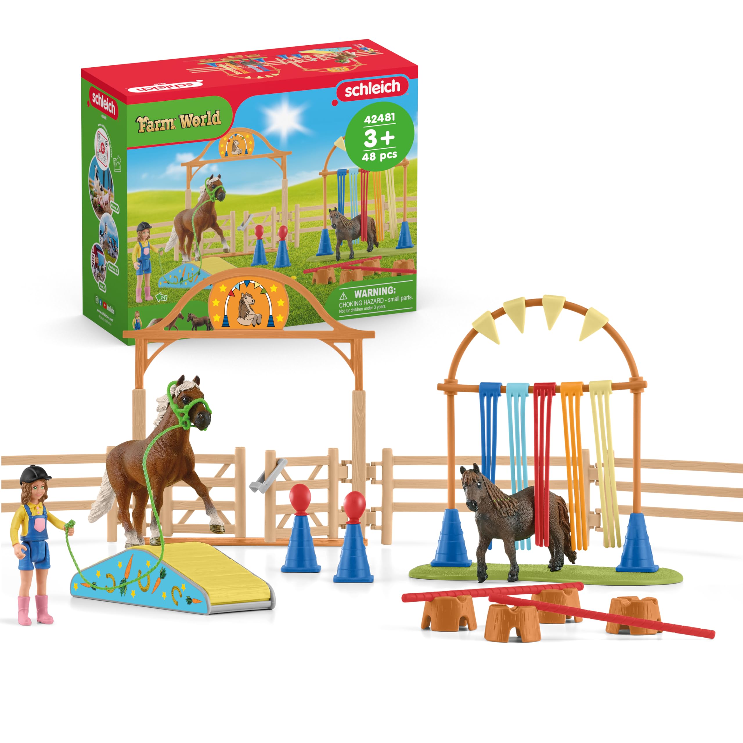SCHLEICH Farm World Pony Agility Training Set with Horse, Trainer, and Accessories Playset - 41-Piece Pony, Trainer, and Accessories Toy Set, Gift for Boys, Girls, and Toddlers Ages 3+