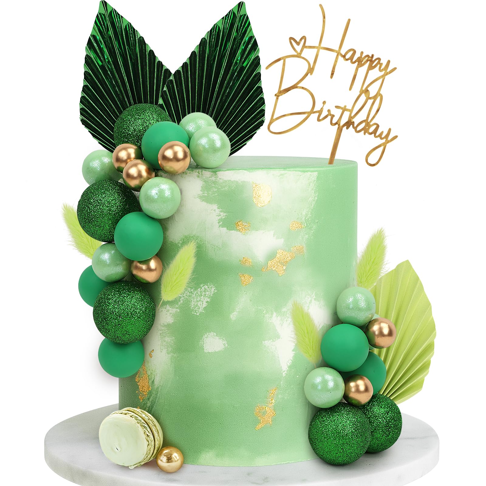 30Pcs Green Balls Cake Toppers Palm Leaves Birthday Cake Decorations Foam DIY Leaf Cake Insert Boho Green Glitter Mini Balloon Cupcake Insert for Boy Man Birthday Party Decor — image 1