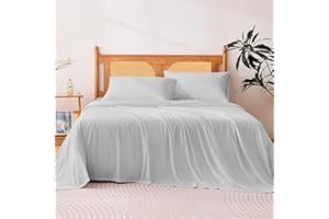 Amazon Basics Cooling Sheets, 4 Piece 100% Recycled Polyester Bed Sheet Set for Hot Sleepers, Breathable, 15-Inch Deep Pocket, Queen, Gray