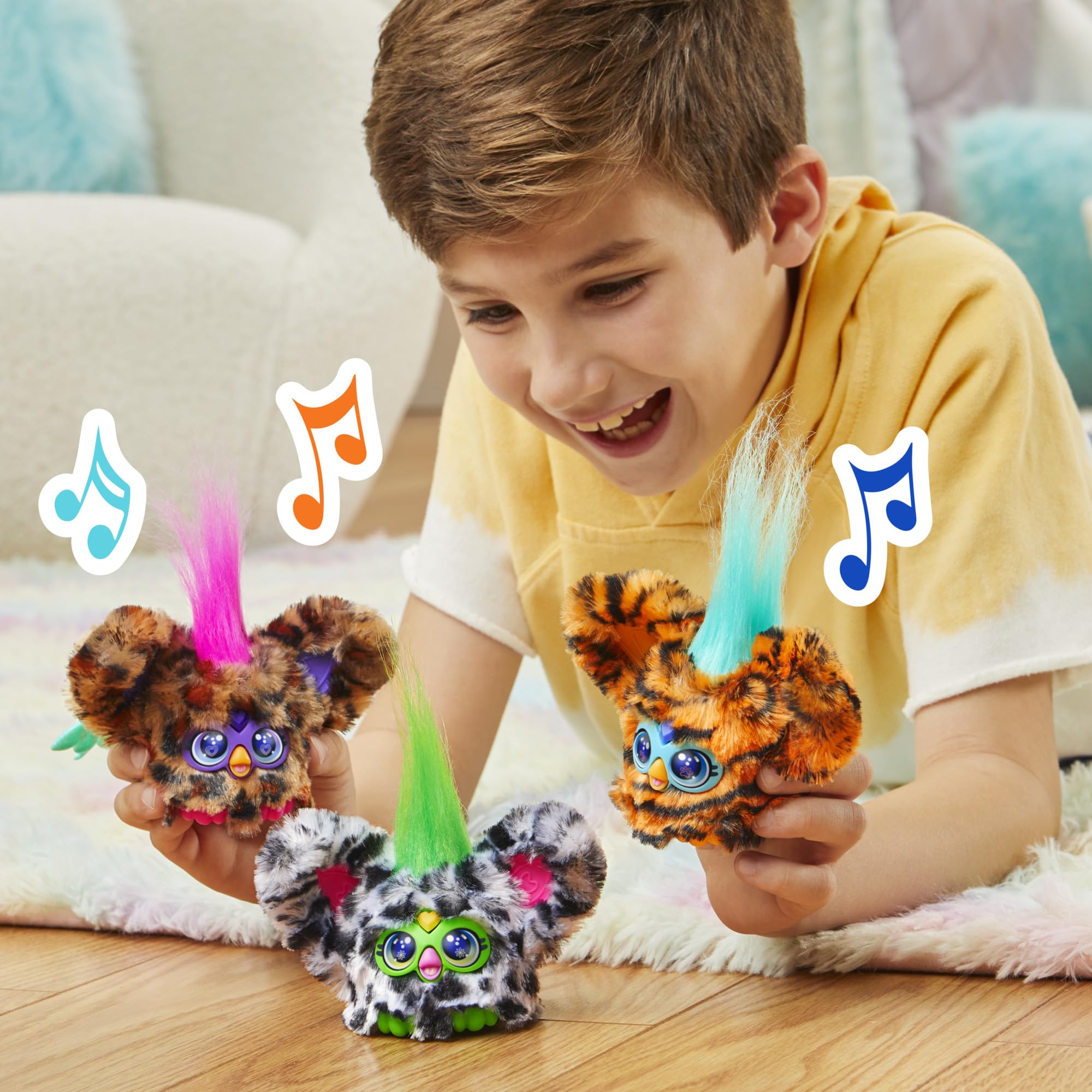 Furby Furblets Chee-Chee Mini Friend, Electronic Plush Toys for Girls & Boys, Cheetah Print, Speaks Furbish & Plays Music, Series 5, Back to School Gifts, Ages 6+