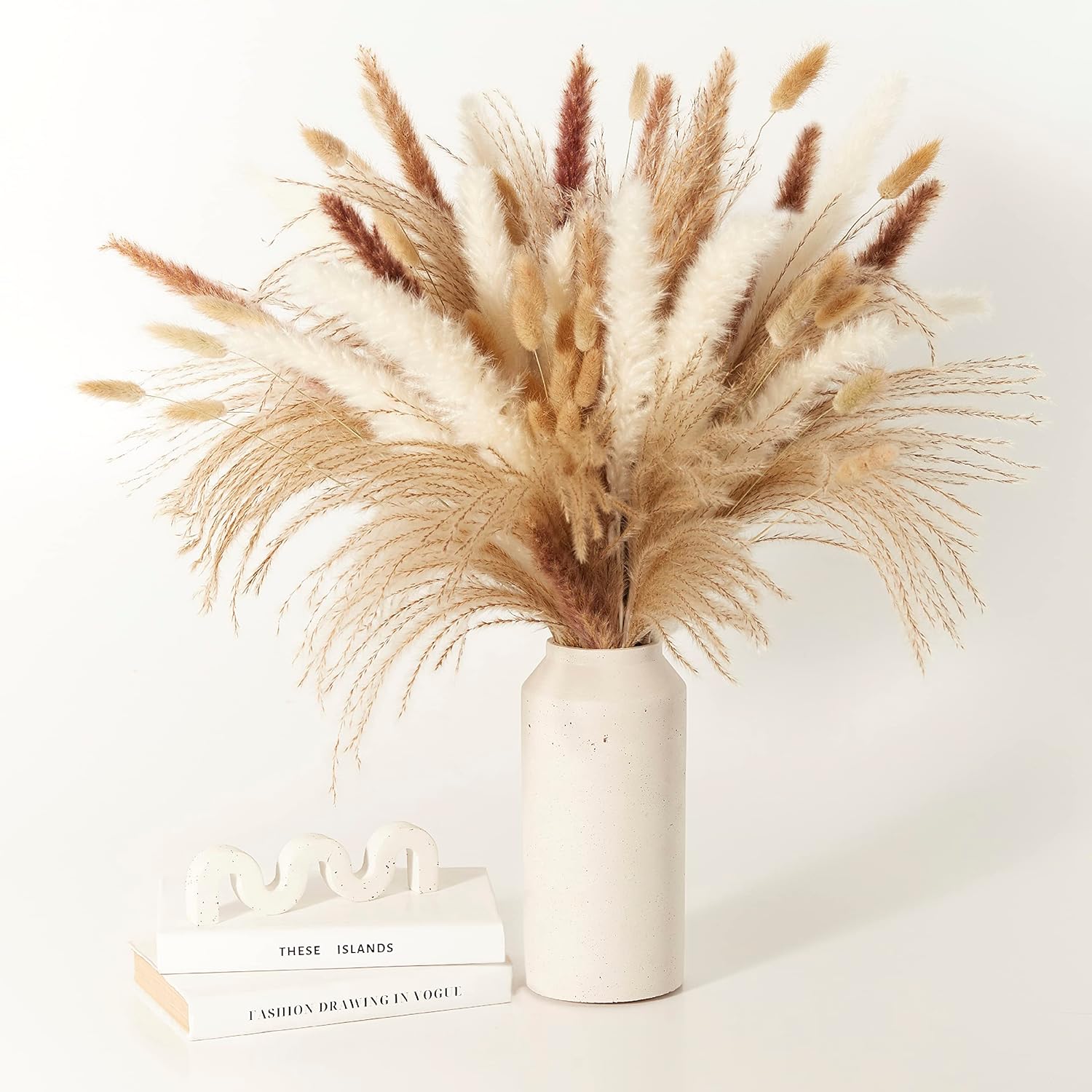 Dried & Preserved Flora - Dried Pampas Grass Decor Tall — 100 pcs Tall Pampas Grass for Floor Vase 18
