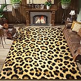 Amearea Premium Leopard Rugs for Living Room, 4x6 Cheetah Print Area Rug for Bedroom, Machine Washable Faux Fur Leopard Animal Print Area Rugs Non-Slip Carpet for Dining Room Kids Teen Room Home Decor