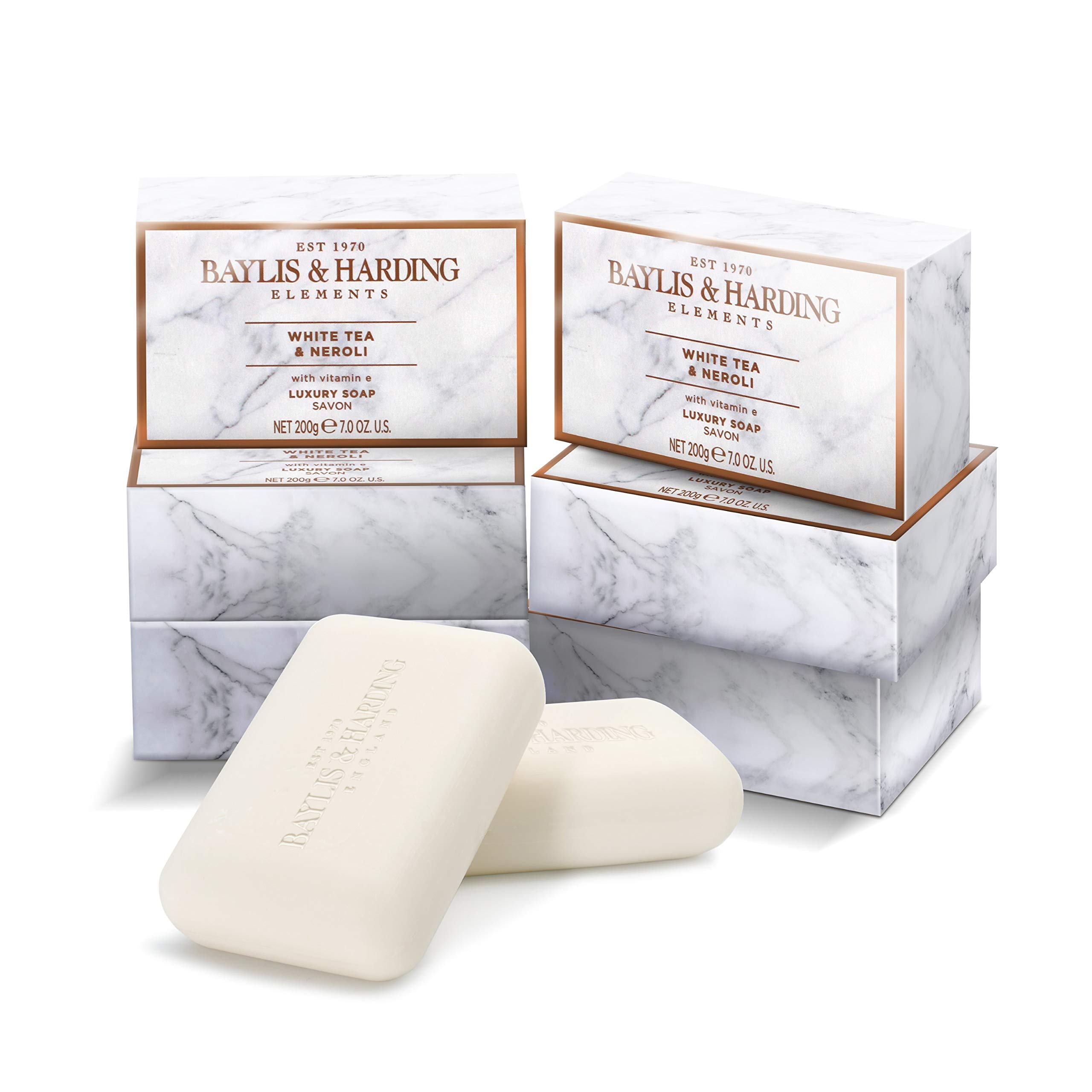 Baylis and Harding Elements White Tea and Neroli 200G Luxury Soap Bars, Pack of 6 - Vegan Friendly