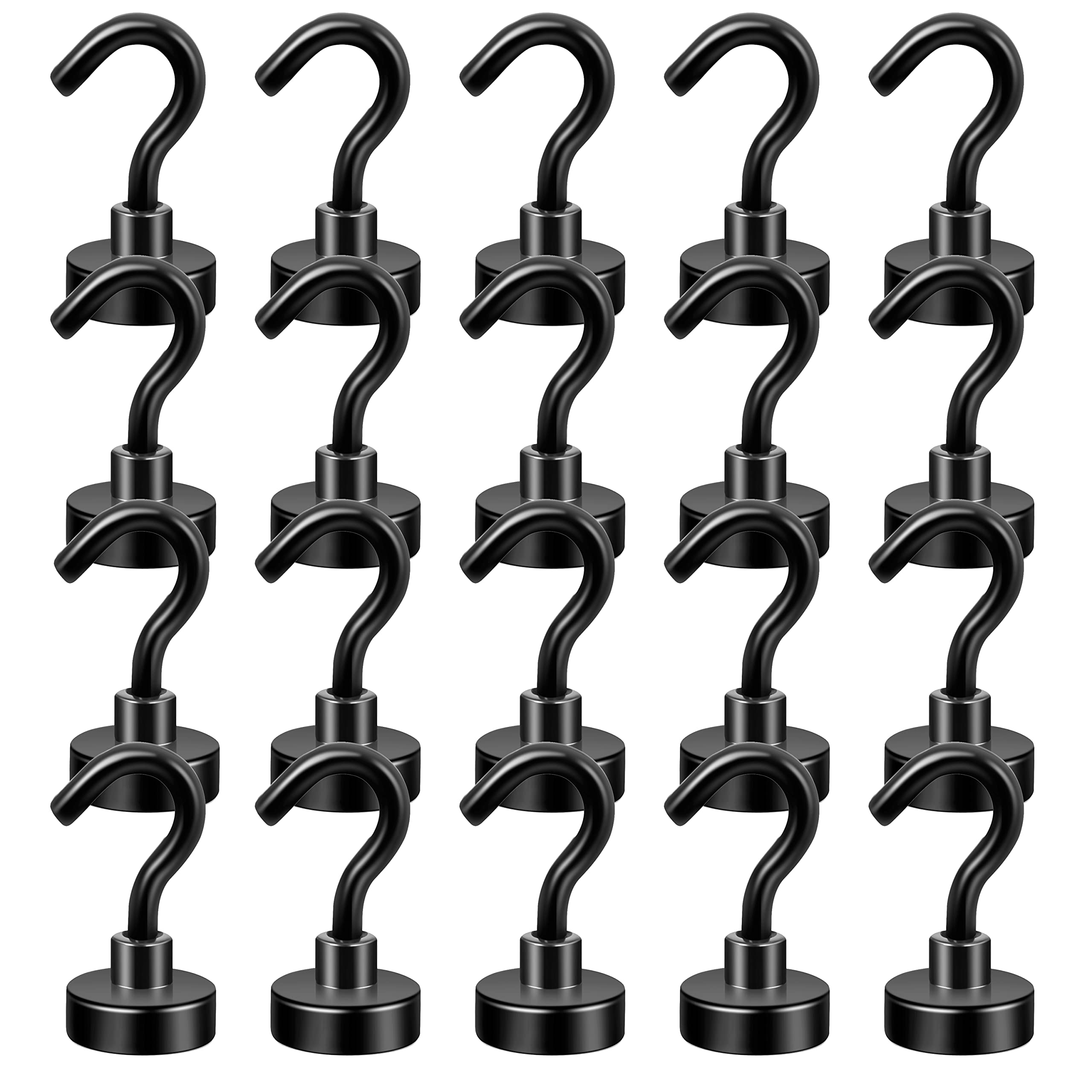 Neosmuk Black Magnetic Hooks, 22 lb+ Heavy Duty Magnets with Hook for Fridge, Extra Strong Super Cruise Hook for Hanging, Magnetic Hanger for Curtain, Grill, Towel, Ceiling(Pack of 20)