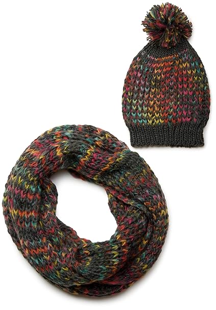 styleBREAKER Schal und Mütze Kombi Set, Grobstrick Loop Schlauchschal mit Strick Beanie Mütze 01018201