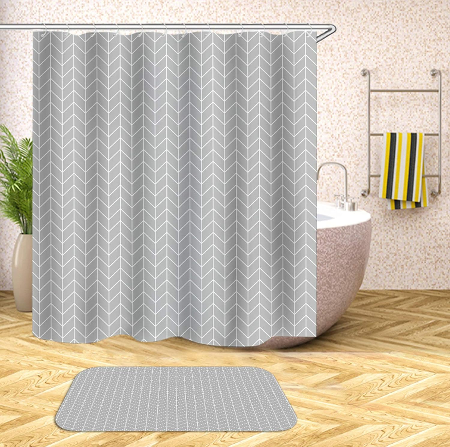 Beydodo Rideau Salle De Bain Avec Tapis Motif à Chevrons