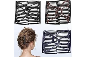 3 Pieces Elastic Magic Hair Comb Stretchy Double Comb Hair Forks Clips for Women Beaded Hairpins Girls Vintage Hairstyle Mult