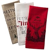DII Holiday Collection Vintage Print Dishtowel Set, 18x28, Christmas Stag, 3 Piece