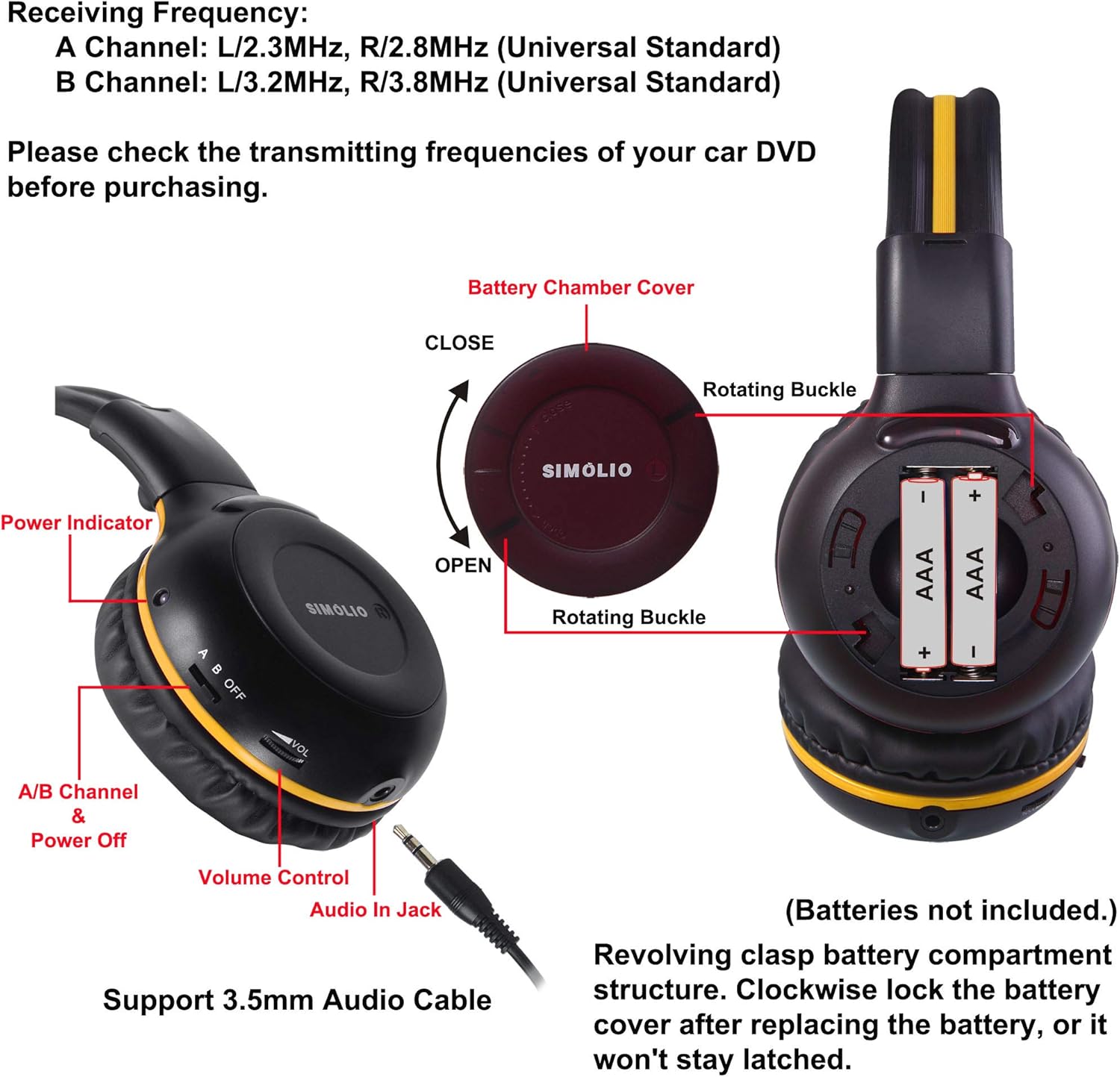 Video Listening SIMOLIO 2 Pack of IR Wireless Headphones for inCar TV