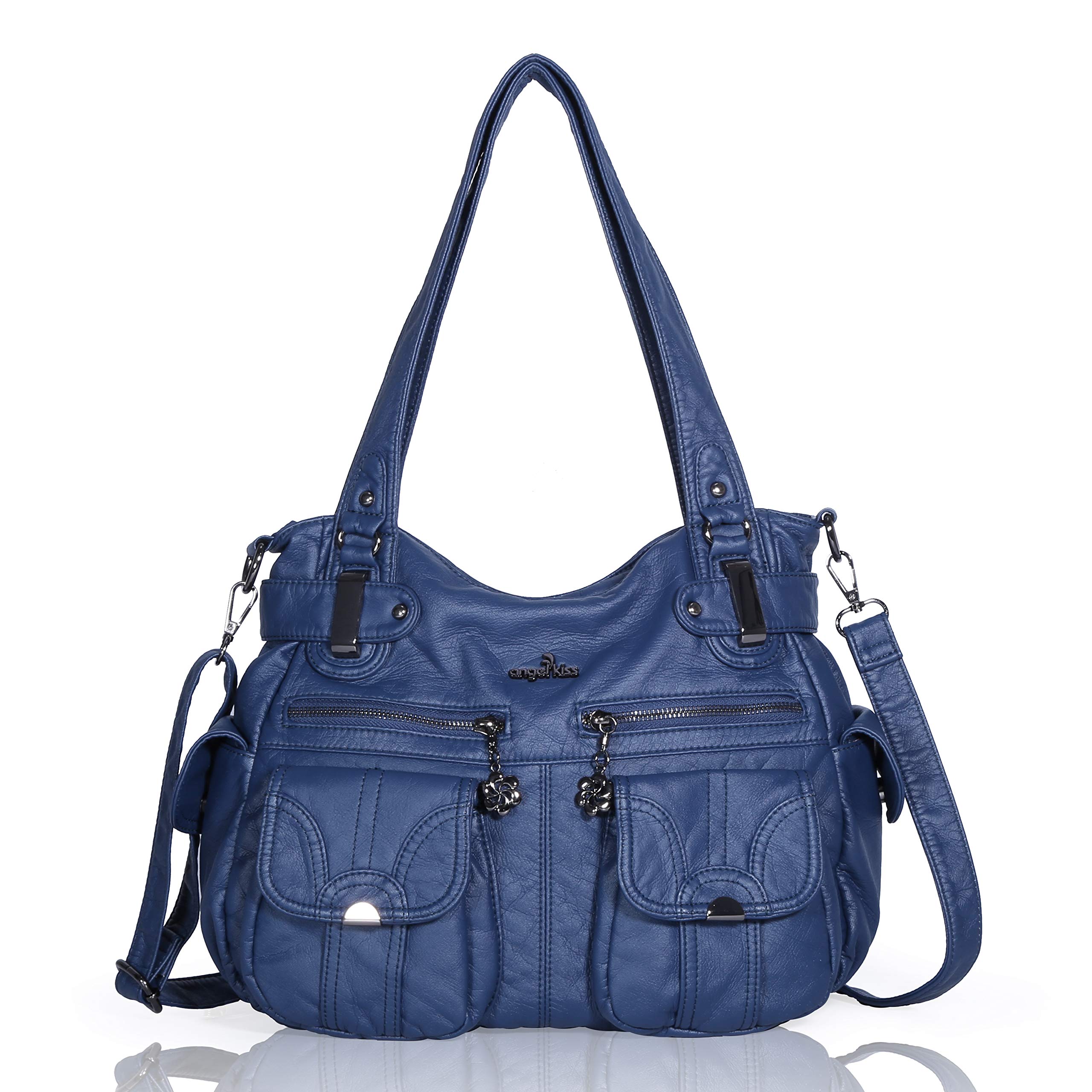 Angelkiss Leather Handbag Design/Shoulder/Shoulder Bag/Large Capacity 8 Small Pockets for Girls/Women, 5739blue, M, Stylish