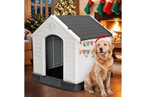 PET REPUBLIC Large Plastic Dog House Indoor Outdoor Durable Ventilate Doghouse for Small Medium Large Dogs Insulated Puppy Shelter with Air Vents Elevated Floor Waterproof (Grey)
