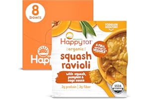 HAPPYTOT Happy Tot Organics Love My Veggies Bowl, Squash Ravioli with Squash, Pumpkin & Sage Sauce, 4.5 Ounce Pouch (Pack of 8) packaging may vary