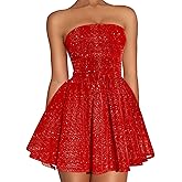 DAAWENXI Women's Sexy Strapless Mini Dress Sequin Ruched Bow Graduation Party Prom Short Dresses