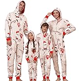 YEAXLUD Matching Christmas Holiday Candy Cane Pajamas for Family Couples Womens Sleepwear Mens Cute Xmas One Piece Pjs Funny Onesie Adult Loungewear Jumpsuit Santa Jammies(Beige-J-Santa 8-10)