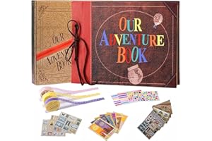 FEIYU BUY Our Adventure Book Handcrafted 11.92 x 7.62" Scrapbook Photo Album, Timeless Memory 3D Retro Embossed Letters on Leather Cover, Ideal Gift for Couples, Friends and Valentine's Day (Adventure Book)