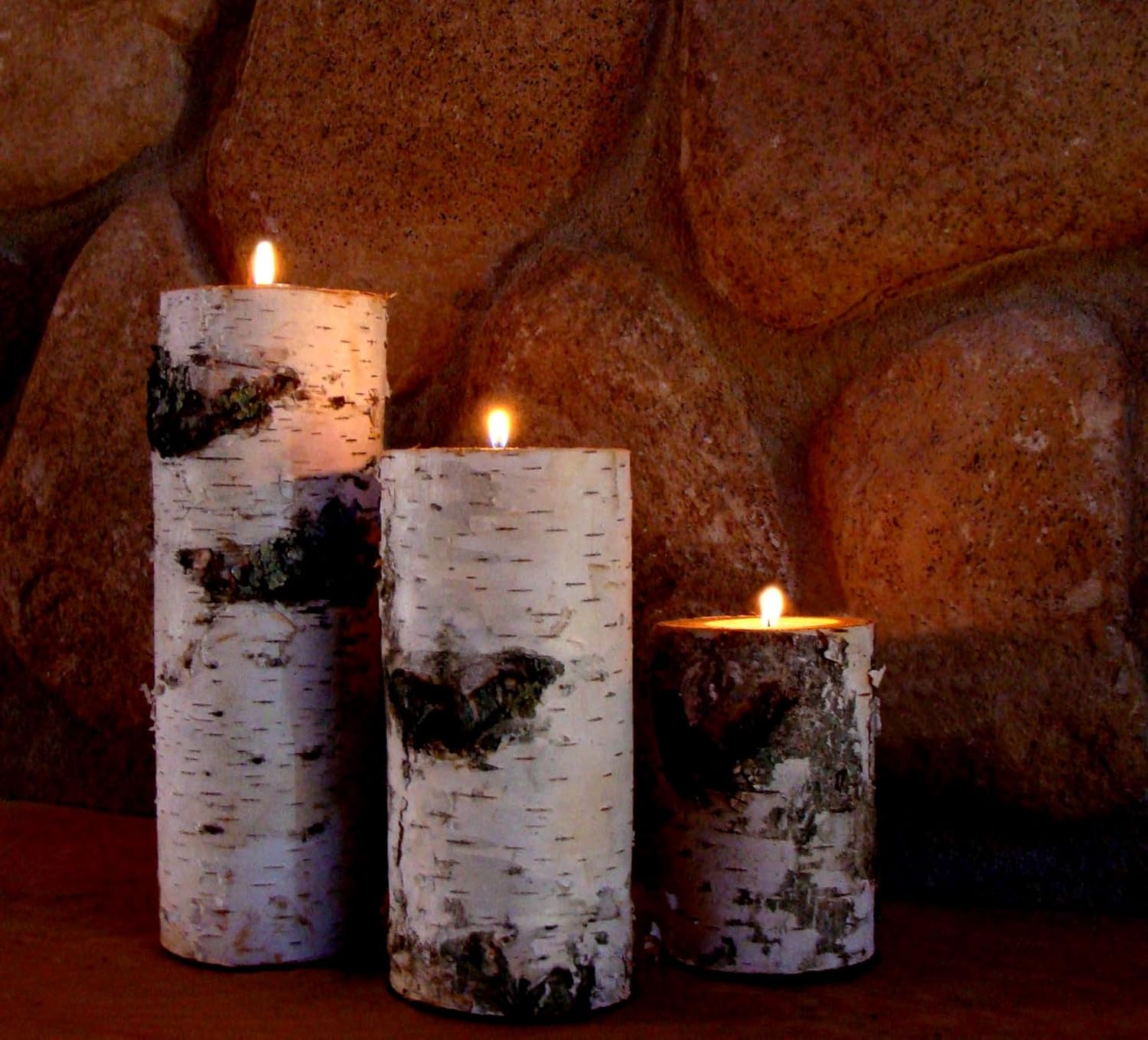 Real Birch Log Candle Holder Set Home & Kitchen