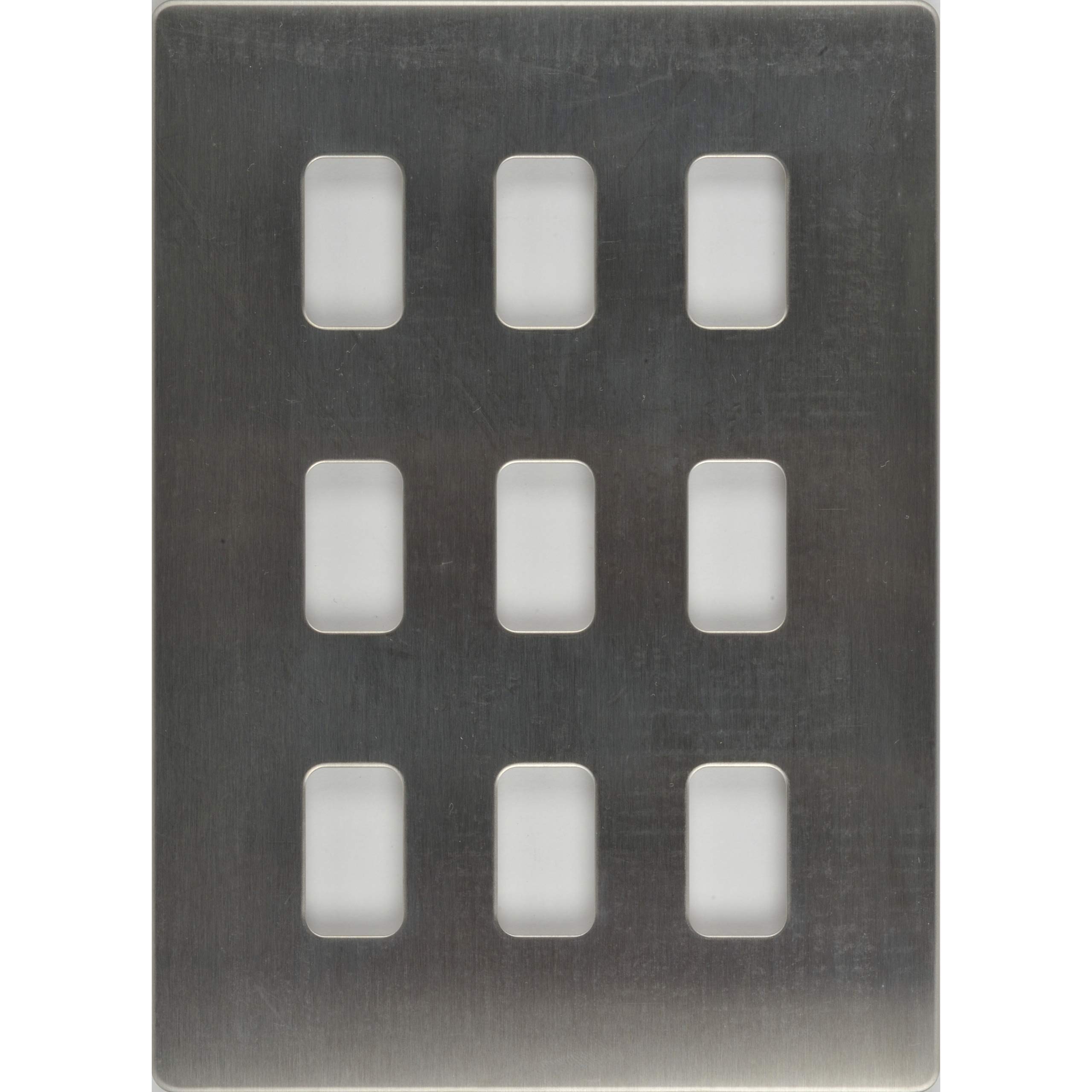 Schneider Electric Ultimate Screwless Flat Plate - 9 Gang Grid Faceplate, with Mounting Frame, GUGS09GSS, Stainless Steel