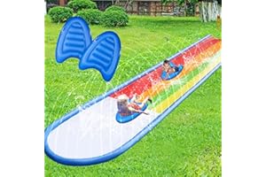 WODESID 20' Slip Water Slide with 2 Bodyboards for Kids Adults, Heavy Duty Silp Lawn Water Slide with Sprinkler, Sports Outdoor Garden Backyard Water Play Toys Kids Family Games