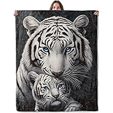 Lugiu White Tiger and Cub Blanket, Lightweight Comfy Blue-Eyed Tigers Blankets for Couch Sofa Bedroom, Soft Plush Travel Flannel Realistic Art Throw Blanket Gifts for Adults Women, Home Decor 60×50in