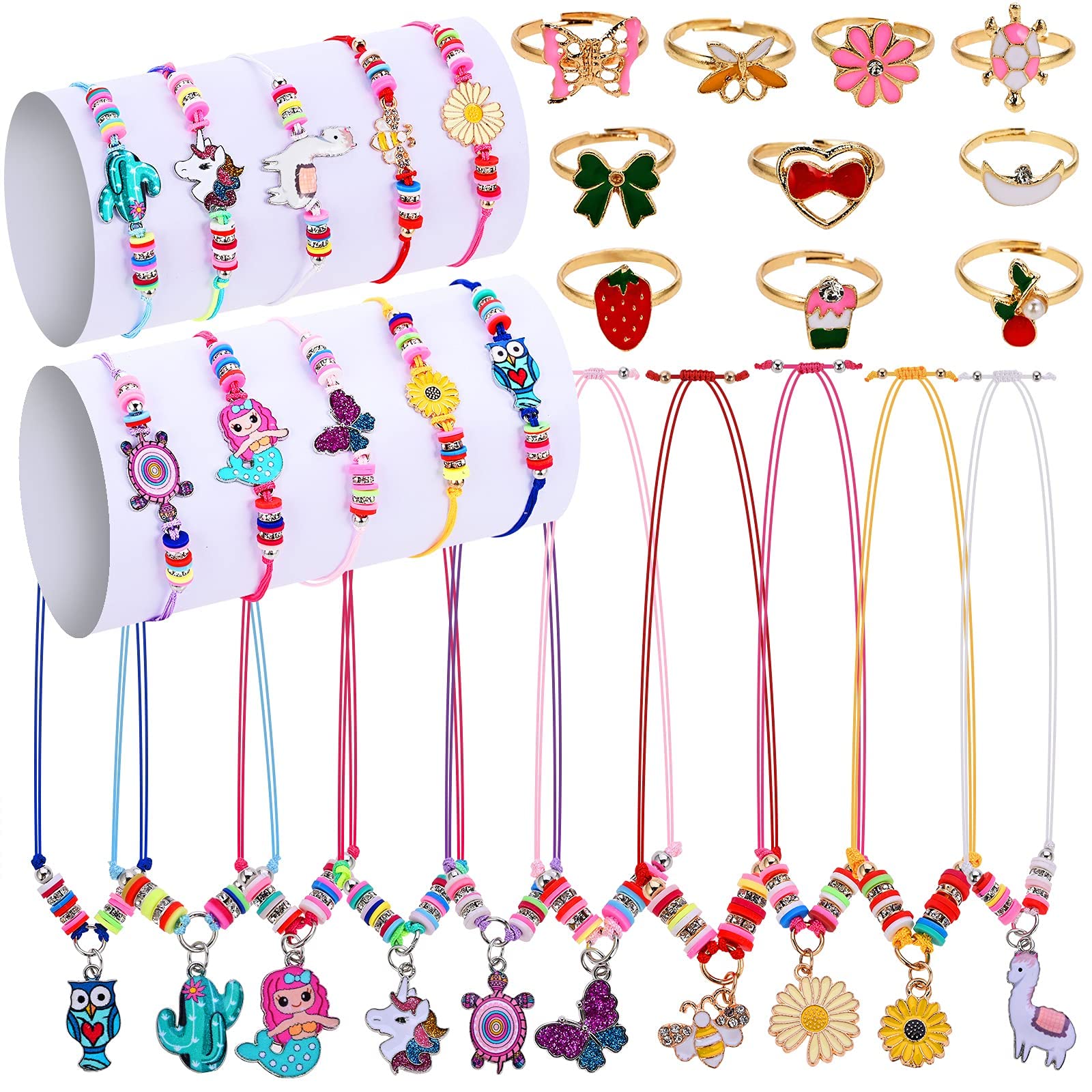 Faburo 30pcs Kids Jewelry for Girls, 10 Necklaces, 10 Rings, 10 Bracelets, Little Girls Jewelry Kids Unicorn Necklace Rings for girls, Kid Bracelets Necklace Birthday Gift Age 2 4 6 8