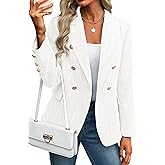 ELLEVEN Women's Tweed Blazers Business Casual - Long Sleeve Double Breasted Jackets Open Front Work Suits