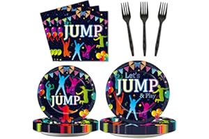 OBUSATT 96Pcs Jump Party Supplies Lets Jump Paper Plates Napkins Trampoline Party Decorations Jumping Theme Birthday Dinnerware Party Favor Baby Shower Tableware Serves 24