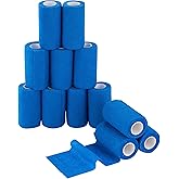 PHYTOP Adhesive Bandage Wrap 12 Pack Vet Wrap 4 inches x 5 Yards, Self Adhesive Cohesive Bandage Tape for Wrist & Ankle Protection (Blue)