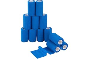 PHYTOP Adhesive Bandage Wrap 12 Pack Vet Wrap 4 inches x 5 Yards, Self Adhesive Cohesive Bandage Tape for Wrist & Ankle Protection (Blue)