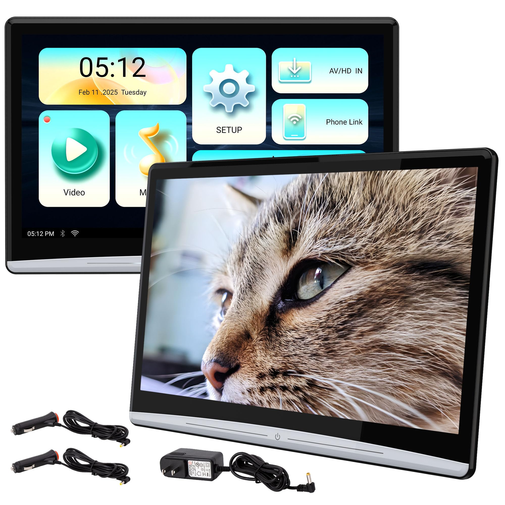 Photo 1 of 13.3 Inch 4K Android 11 Dual Car Headrest Video Player, 2G+32G Rear Seat Car TV with 2.4G/5G WiFi, Car Headrest Screen Support Phone Wireless Connection Mirror Link, HDMI in+Out/Bluetooth/FM/USB